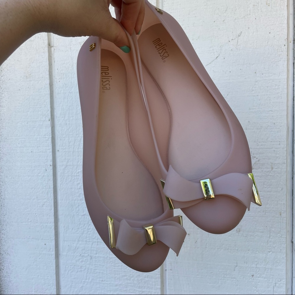 Melissa Pink Bow Flats with Gold Accents